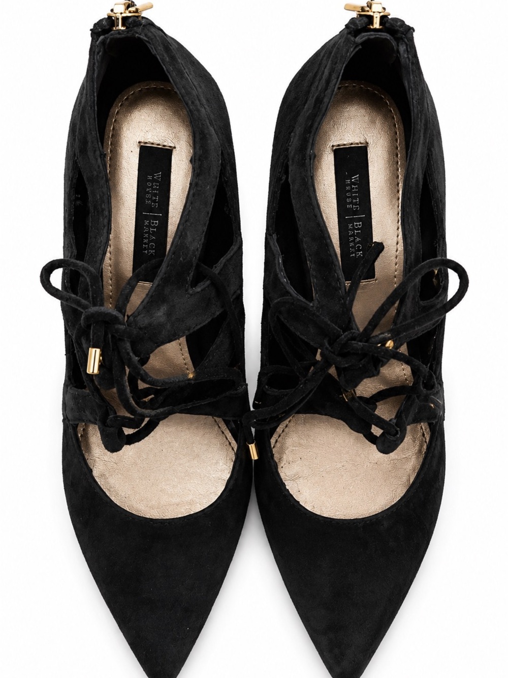 White House Black Market Teal Suede Pointed Lace-Up Heels